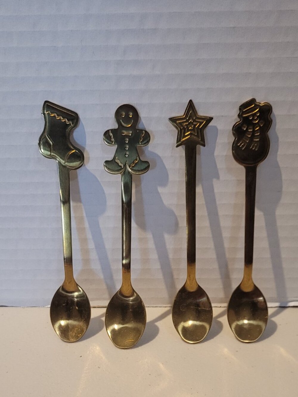 Set of 4 Spoons Gold Plated Small 5" Christmas/Holiday 4 Cute Designs